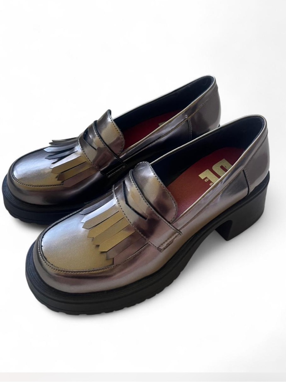 Dirty Laundry Metallic Fringe PEWTER Chunky Platform Loafers -  Size 7.5